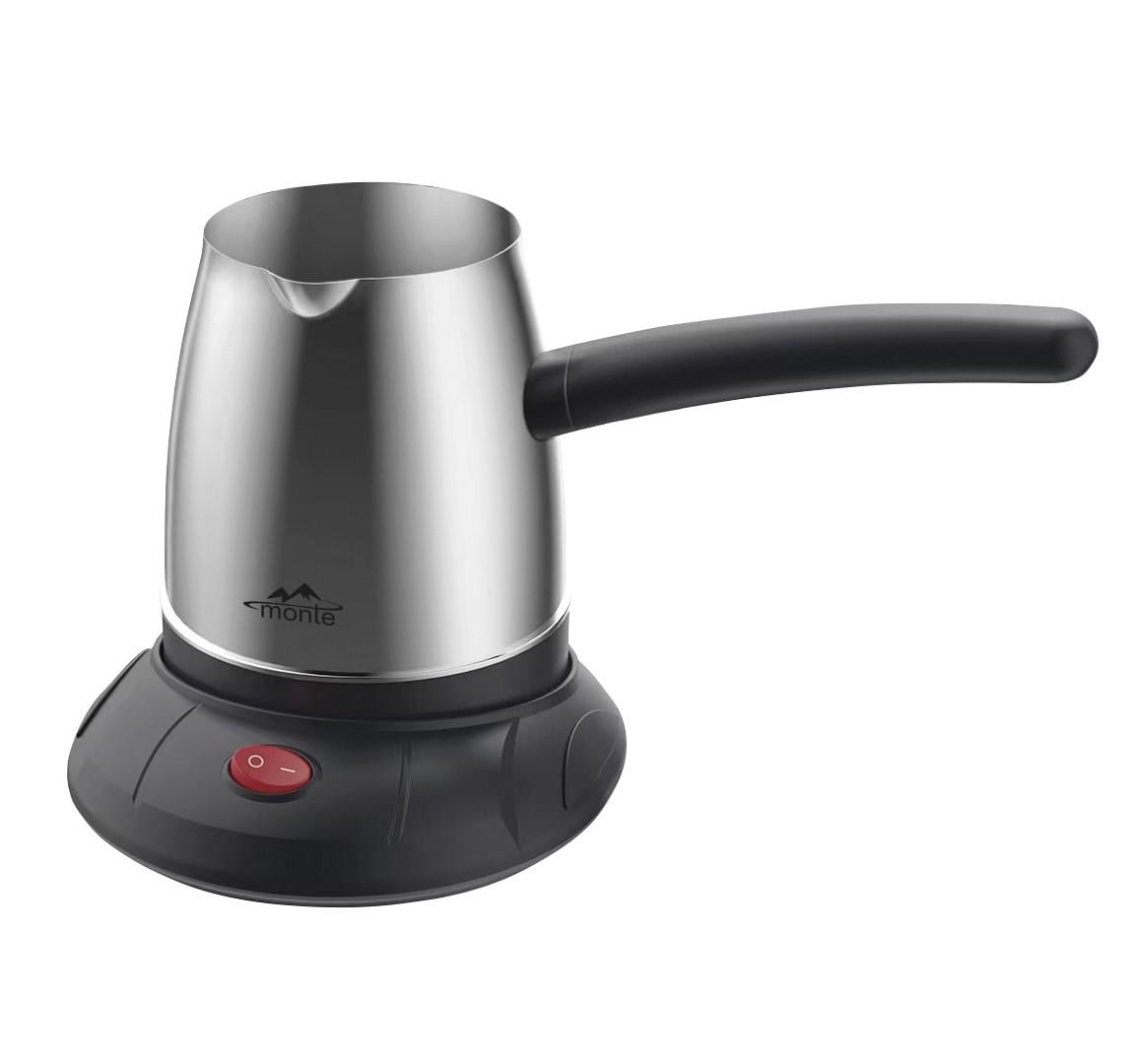 Электрическая турка Monte MT-1455 скрытый нагрев/индикатор/база 360° 600 Вт 0,48 л Серебряный/Черный (33348719)