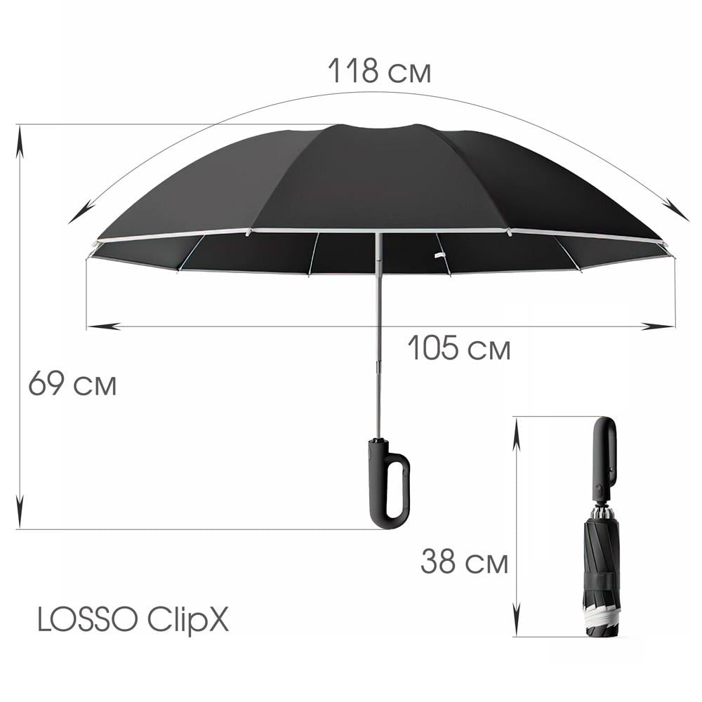 Зонтик автоматический LOSSO ClipX Синий (521031159) - фото 10 Зонтик автоматический LOSSO ClipX Синий (521031159) - фото 10