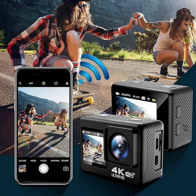 Экшн-камера спортивная Q80 с двумя дисплеями и пультом (9464) - фото 9