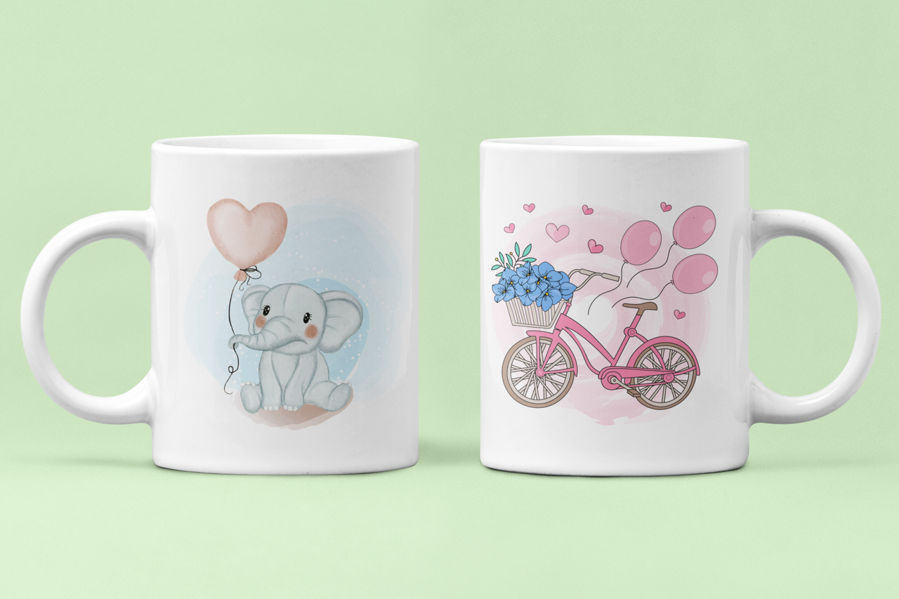 Чашки парні Слоненя та велосипед для закоханих 330 мл Білий (ВЛ195Ч)