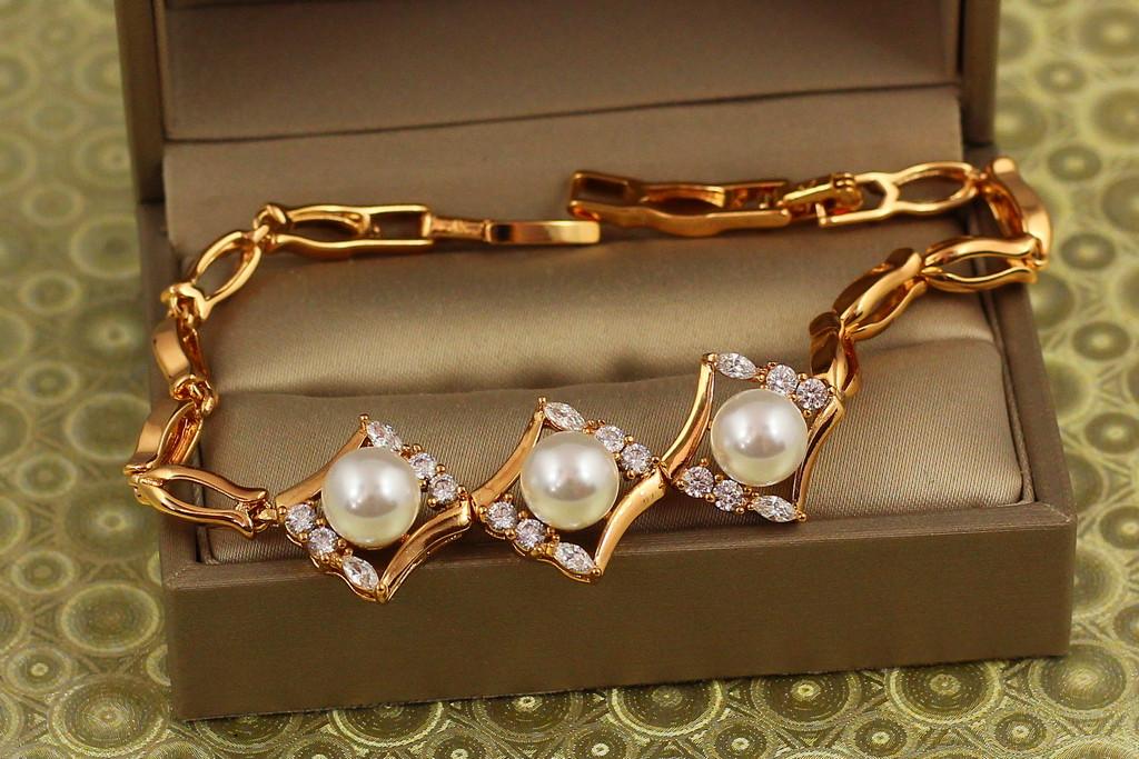 Браслет Xuping Jewelry Ромбы с жемчужиной 20 см 16 мм Золотистый (2540243409)