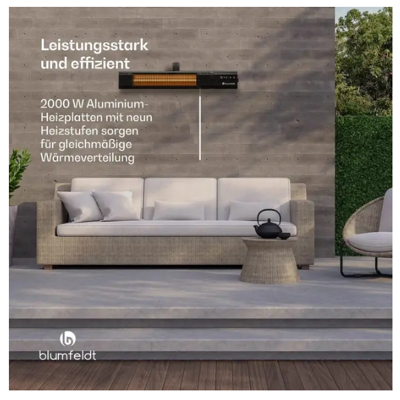 Інфрачервоний обігрівач Blumfeldt Gold Bar Slim розумний терасний/для дому 2000 Вт (10046346) - фото 7 Інфрачервоний обігрівач Blumfeldt Gold Bar Slim розумний терасний/для дому 2000 Вт (10046346) - фото 7