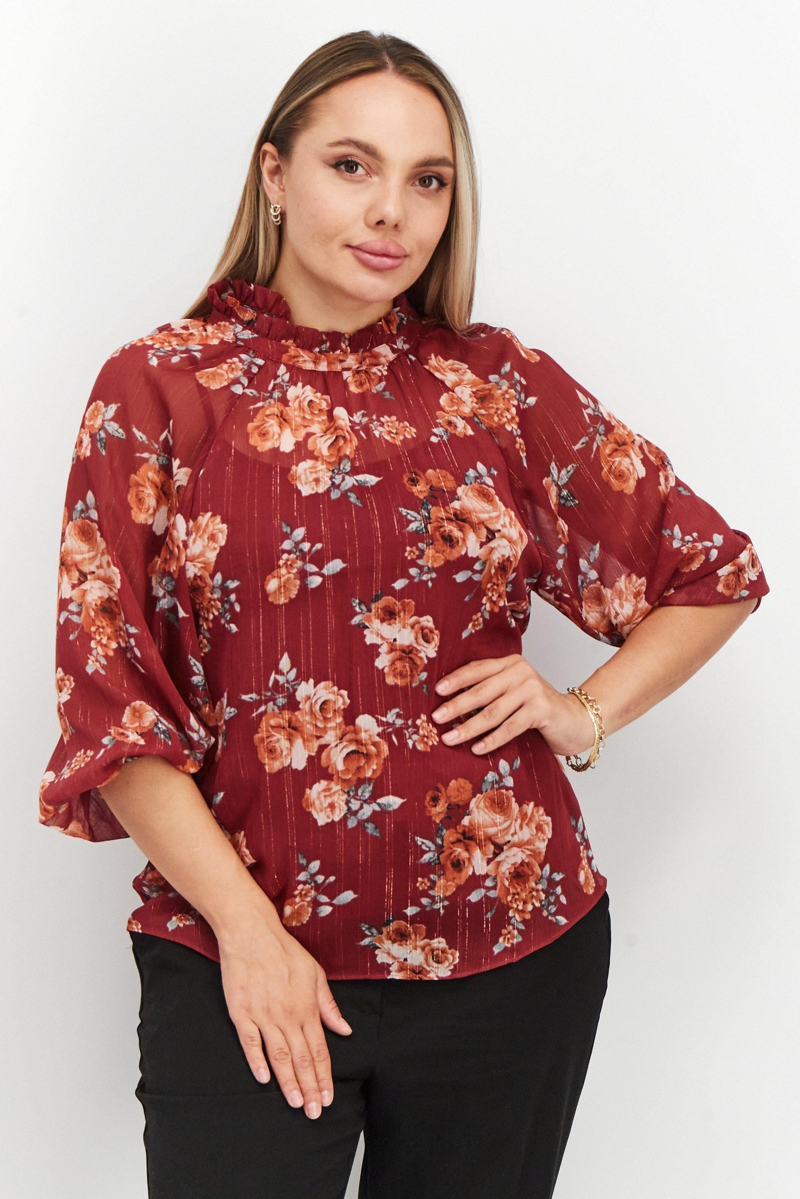 Топ Vero Moda з квітами S Бордовий (318458502)