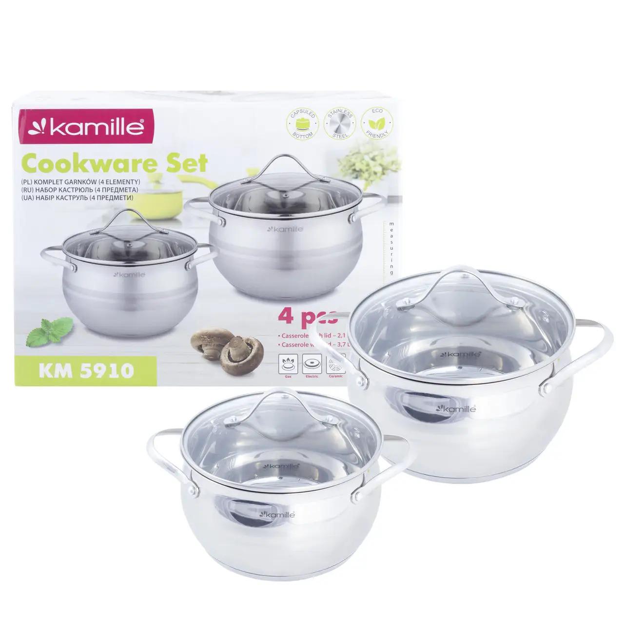 Набор кастрюль Kamille из нержавеющей стали 2,1 л/3,7 л 4 пр. (KM-5910)