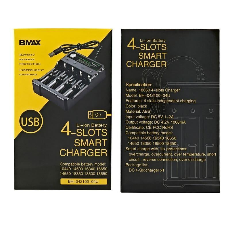 Зарядное устройство портативное BMAX Charger на 4 слота Black - фото 3