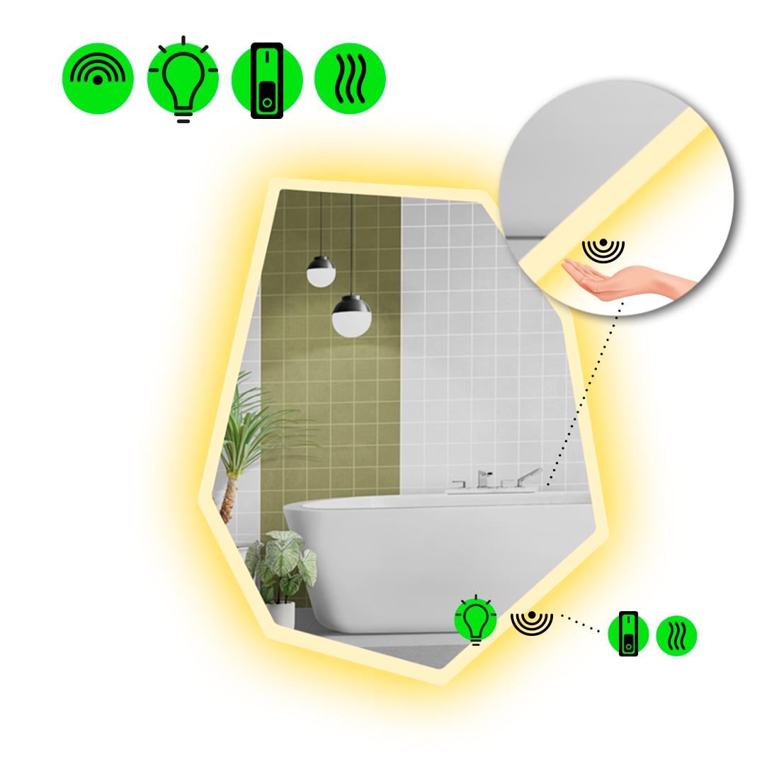 Зеркало с LED подсветкой Montagna 3 с ИК включателем и подогревом с механическим управлением 140x105 см (Montagna3-92)