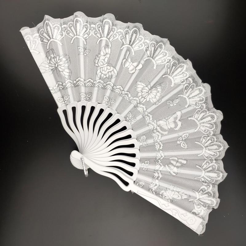 Весільне віяло з сріблястим візерунком 24х42 см Білий (С3481)