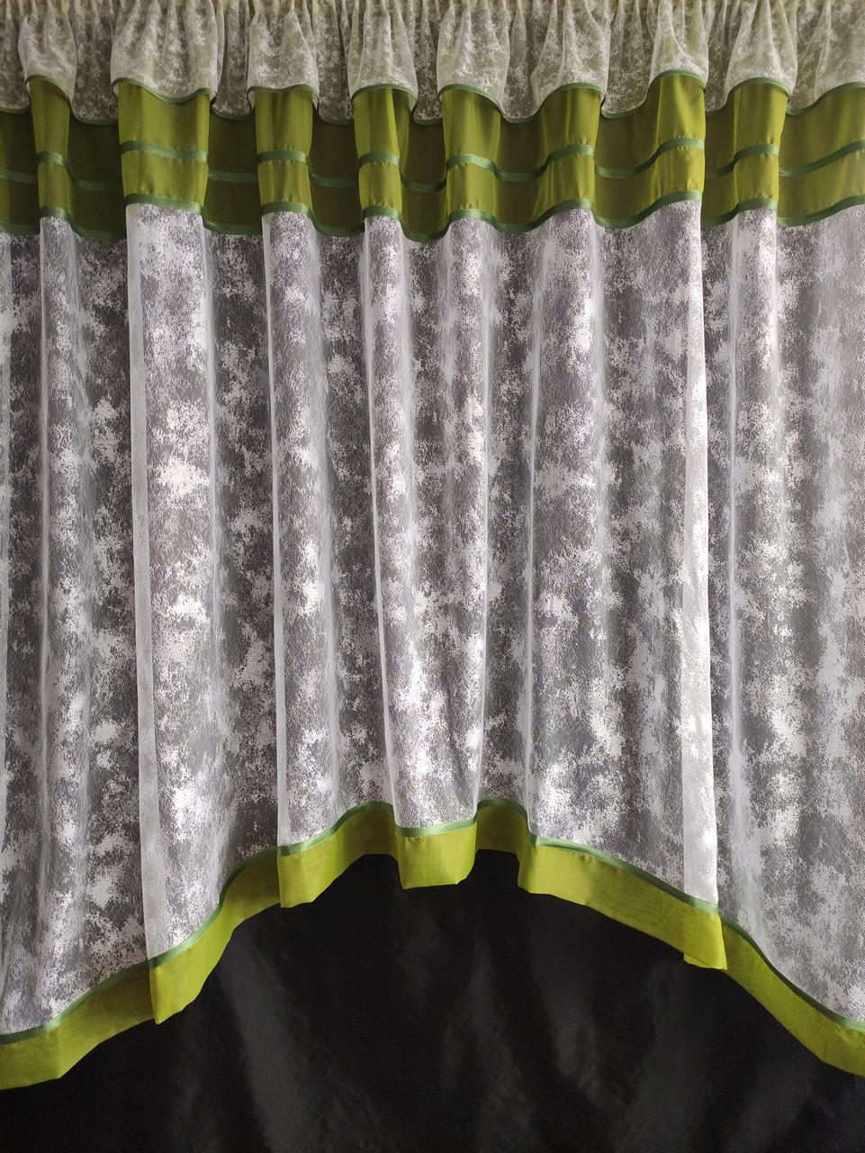 Занавеска аркой 280х165 см Белый с зеленым (шимр-02) - фото 1