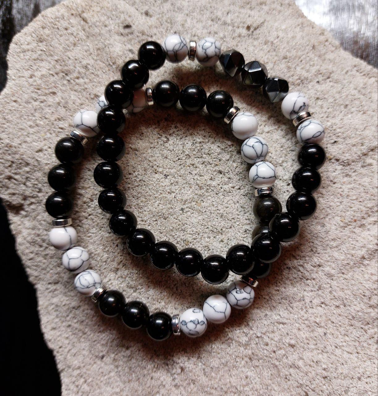 Браслеты LITAURS из натурального камня агат/говлит/гематит d 8 мм М 15-17 см Черный (250211) - фото 4