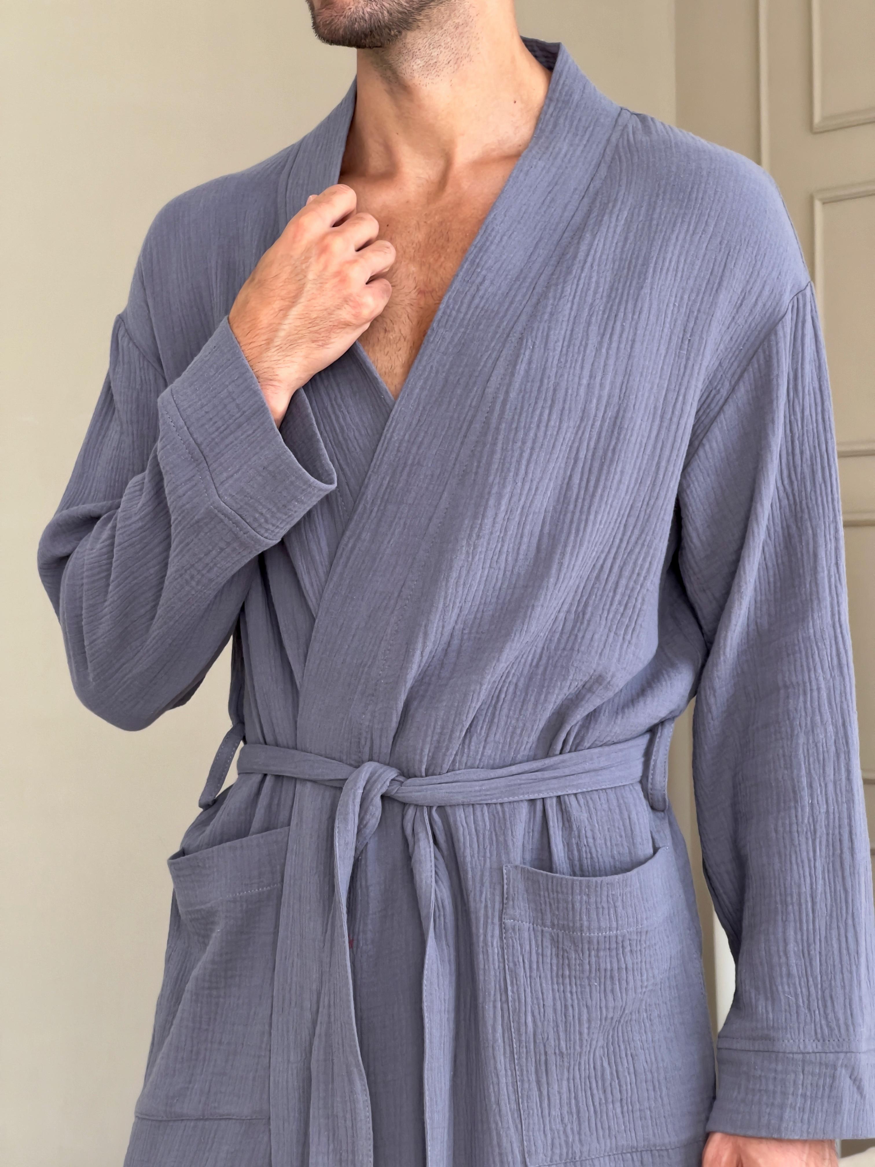 Халат летний мужской COSY Estet из муслина M Темно-серый (M50) - фото 4 Халат летний мужской COSY Estet из муслина M Темно-серый (M50) - фото 4