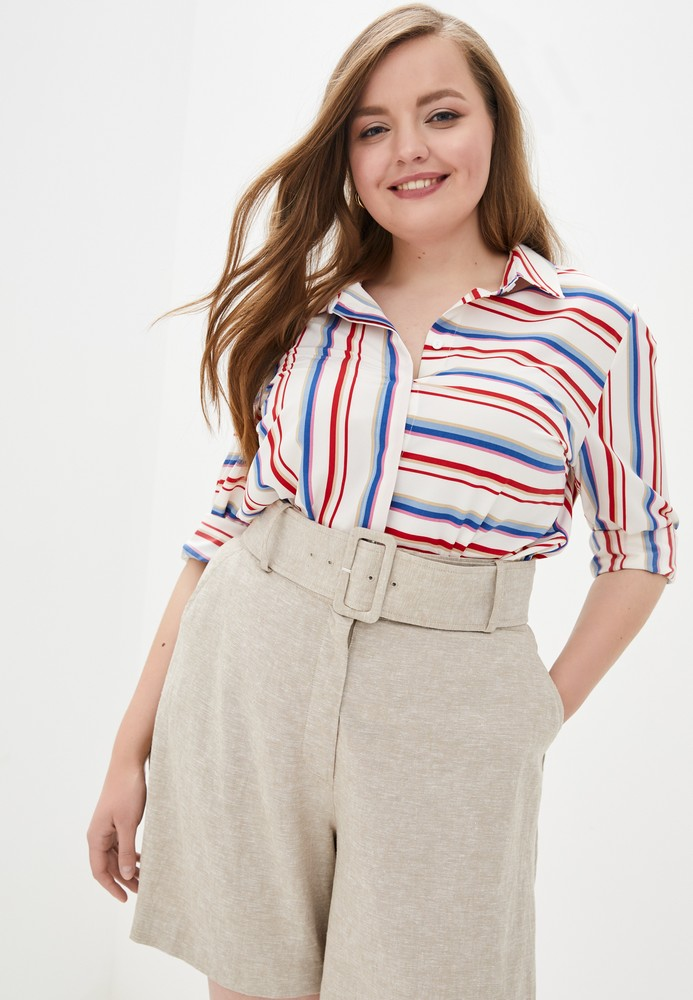 Блуза Jhiva з принтом та довгим рукавом р. 54 Бежевий (70049403)