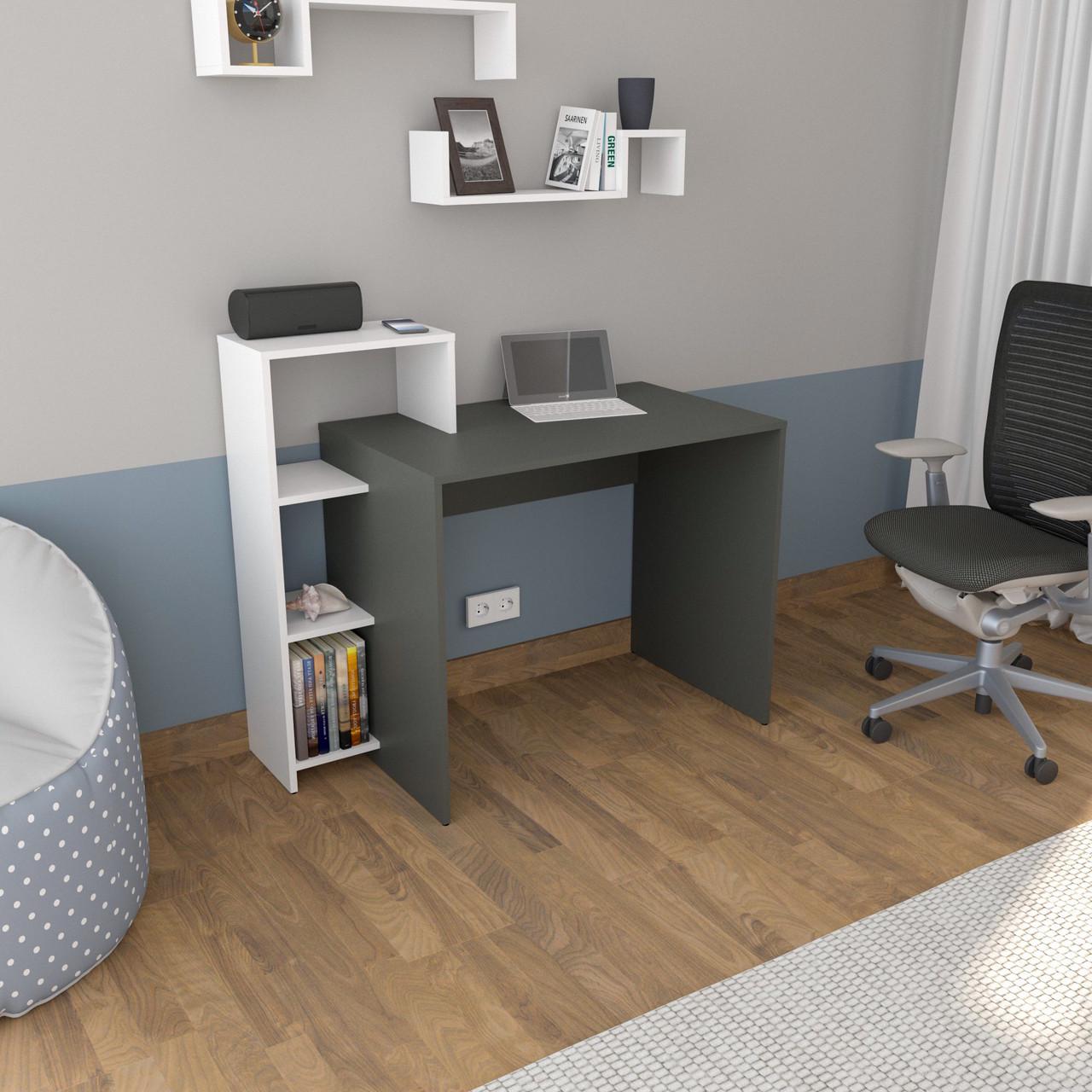 Стол письменный с полочками для компьютера Bremen 1100х550х960 мм Антрацит/Белый