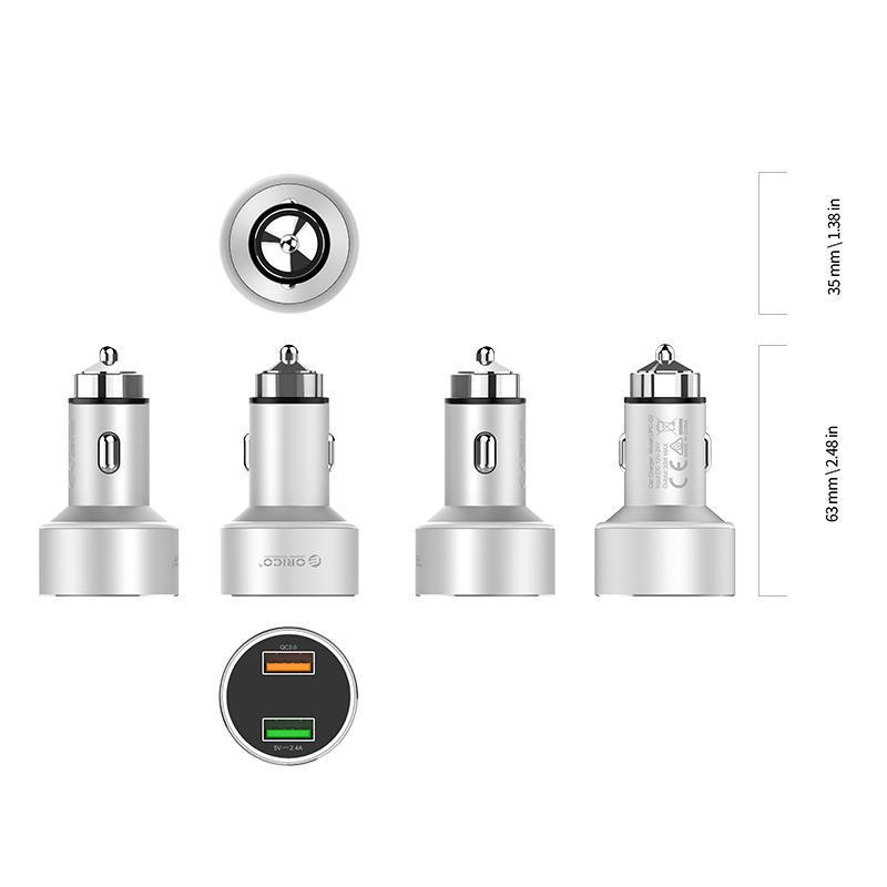 Зарядний пристрій автомобільний Orico й 2x USB 30W 3A USB-A Quick Charge 3.0 QC3.0 алюмінієвий Сріблястий (ORICO-UPC-Q2-SV-BP) - фото 10