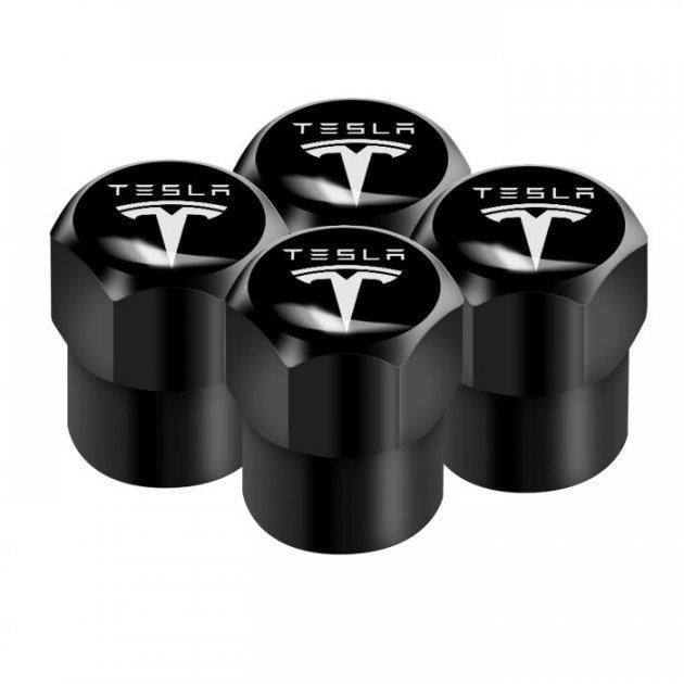 Набор колпачков на ниппель для автомобиля SUNROZ Caps Short Tesla 4 шт. Black
