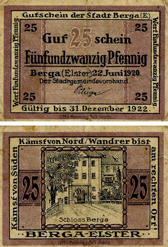 Коллекционная банкнота Германия Нотгельд 25 пфеннигов 1921 F-VF Рохсбург (Б18546)