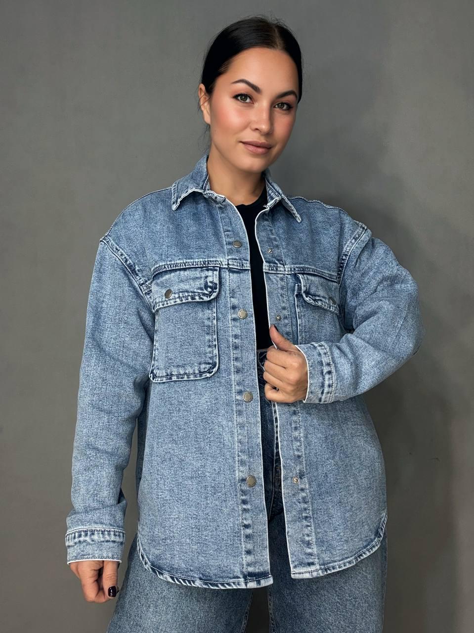 Сорочка жіноча Dicesil 2065 джинсова оверсайз з накладними кишенями XL Блакитний (6484)