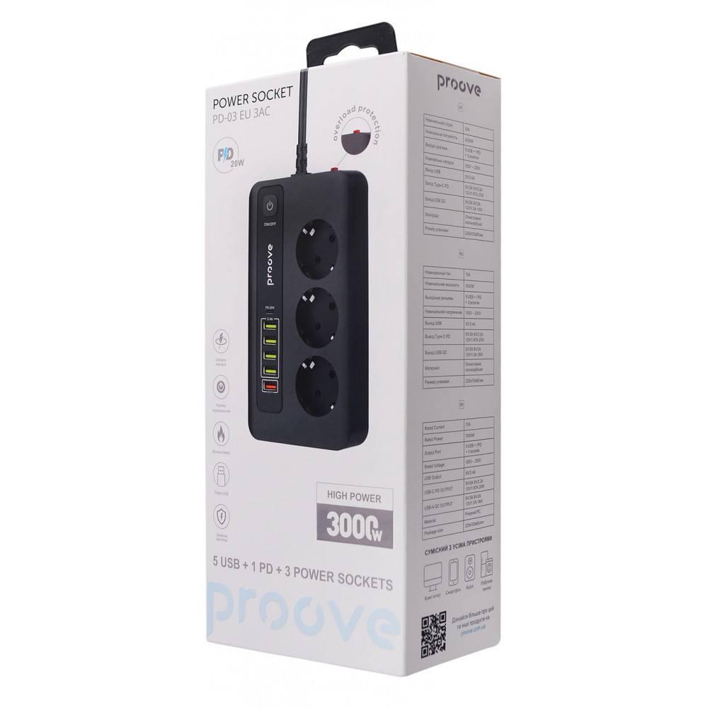 Мережевий фільтр Proove Power Socket PD-03 2 м на 3 розетки/5 USB + 1 Type-C 20W (12312059)