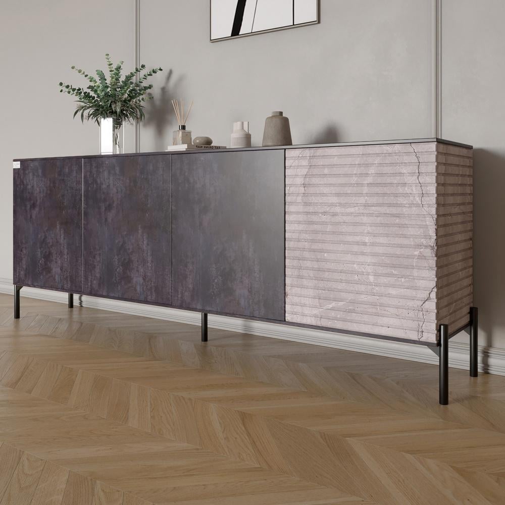 Комод у вітальню Lion Грей на чорних металевих ніжках 204x38x76,5 см Бетон темний/Камінь (000-000-2045) - фото 1 Комод у вітальню Lion Грей на чорних металевих ніжках 204x38x76,5 см Бетон темний/Камінь (000-000-2045) - фото 1