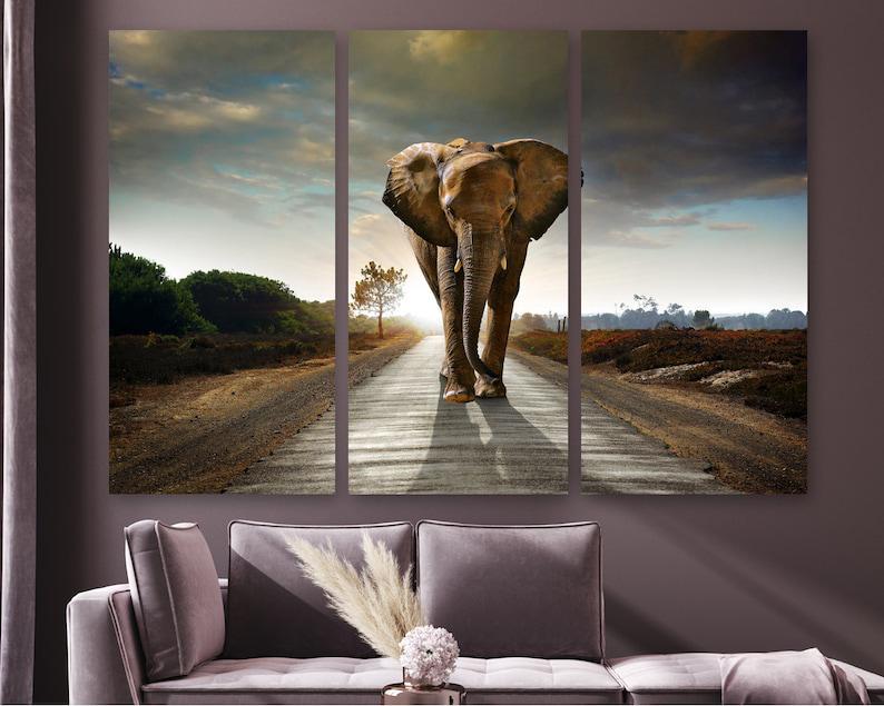 Модульная картина на холсте из трех частей KIL Art Могущественный слон 78x48 см (M3_M_233)