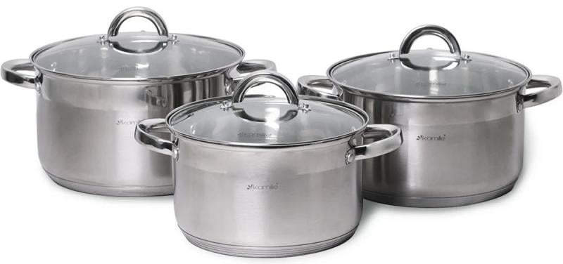 Набір каструль Kamille Mystery 3 шт. зі скляними кришками 4/5/6/3/7,8 л - фото 1 Набір каструль Kamille Mystery 3 шт. зі скляними кришками 4/5/6/3/7,8 л - фото 1