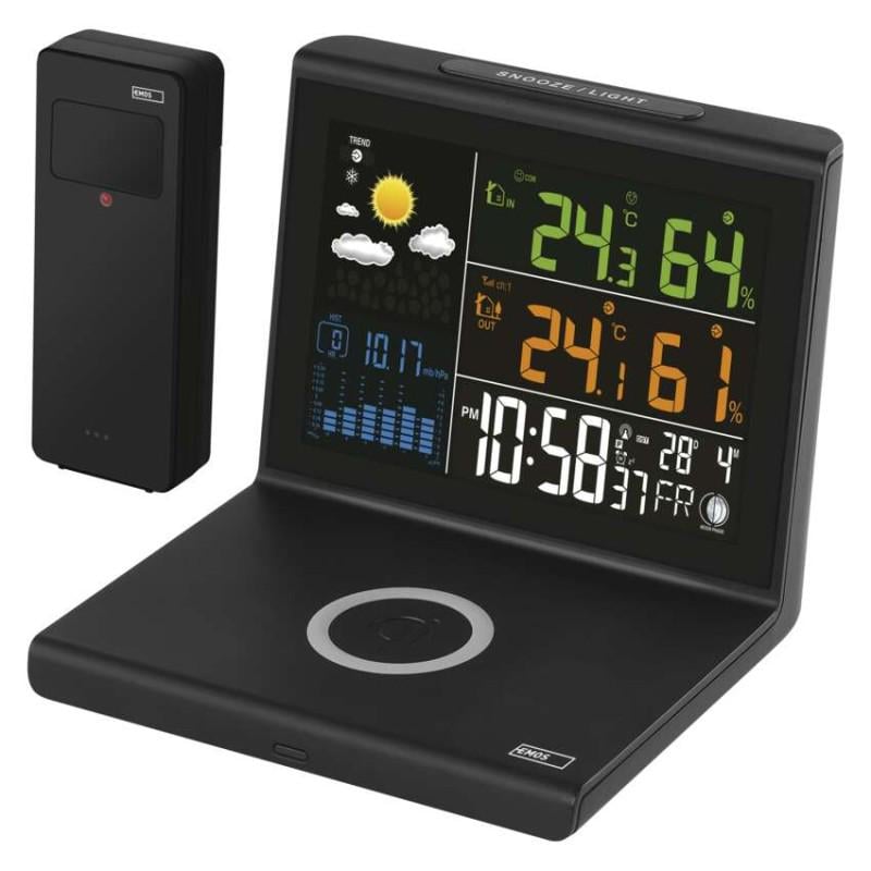 Метеостанция беспроводная цифровая Emos E8010 со встроенным беспроводным QI зарядным устройством (36601224)
