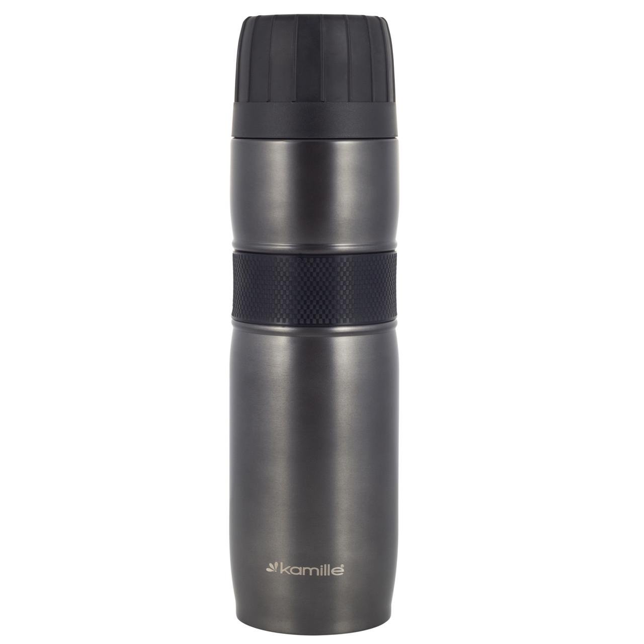 Термос с помповым механизмом Kamille KM-2039 из нержавеющей стали 950 мл Черный (150-84-2039.1) - фото 1