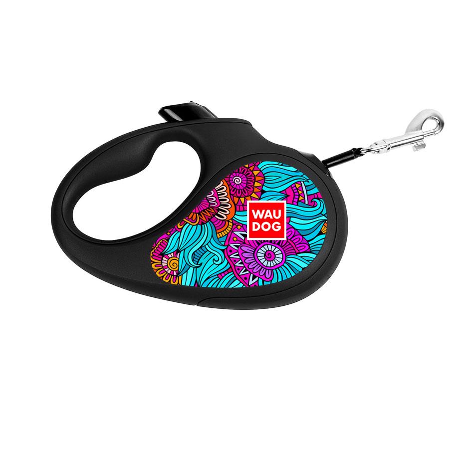 Поводок-рулетка для маленьких собак WAUDOG R-leash Лето S до 15 кг 5 м со светоотражающей лентой Черный (56806)