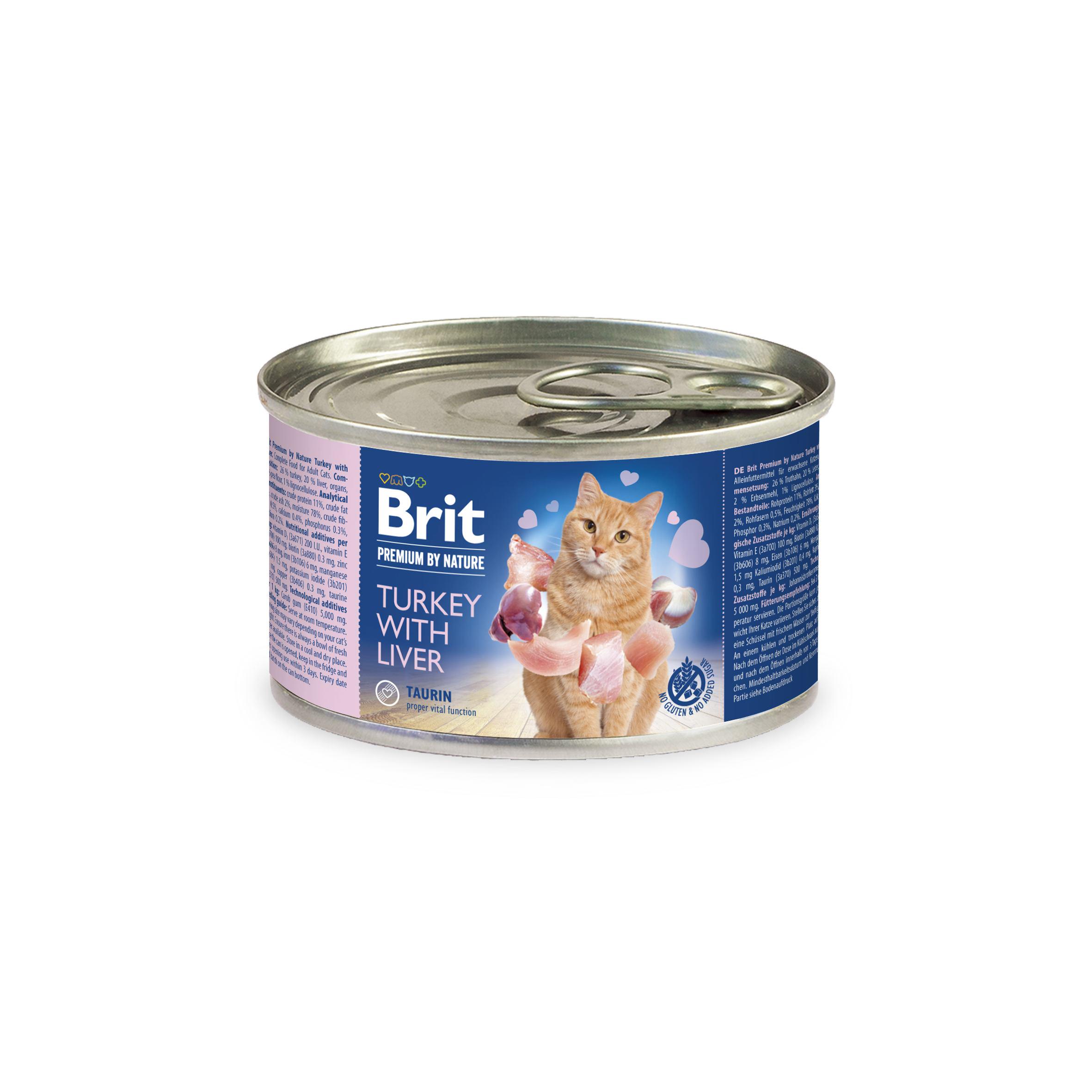Корм влажный для кошек Brit Premium by Nature Turkey with Liver с индейкой и печенью 200 г (8595602545124/8595602545063)