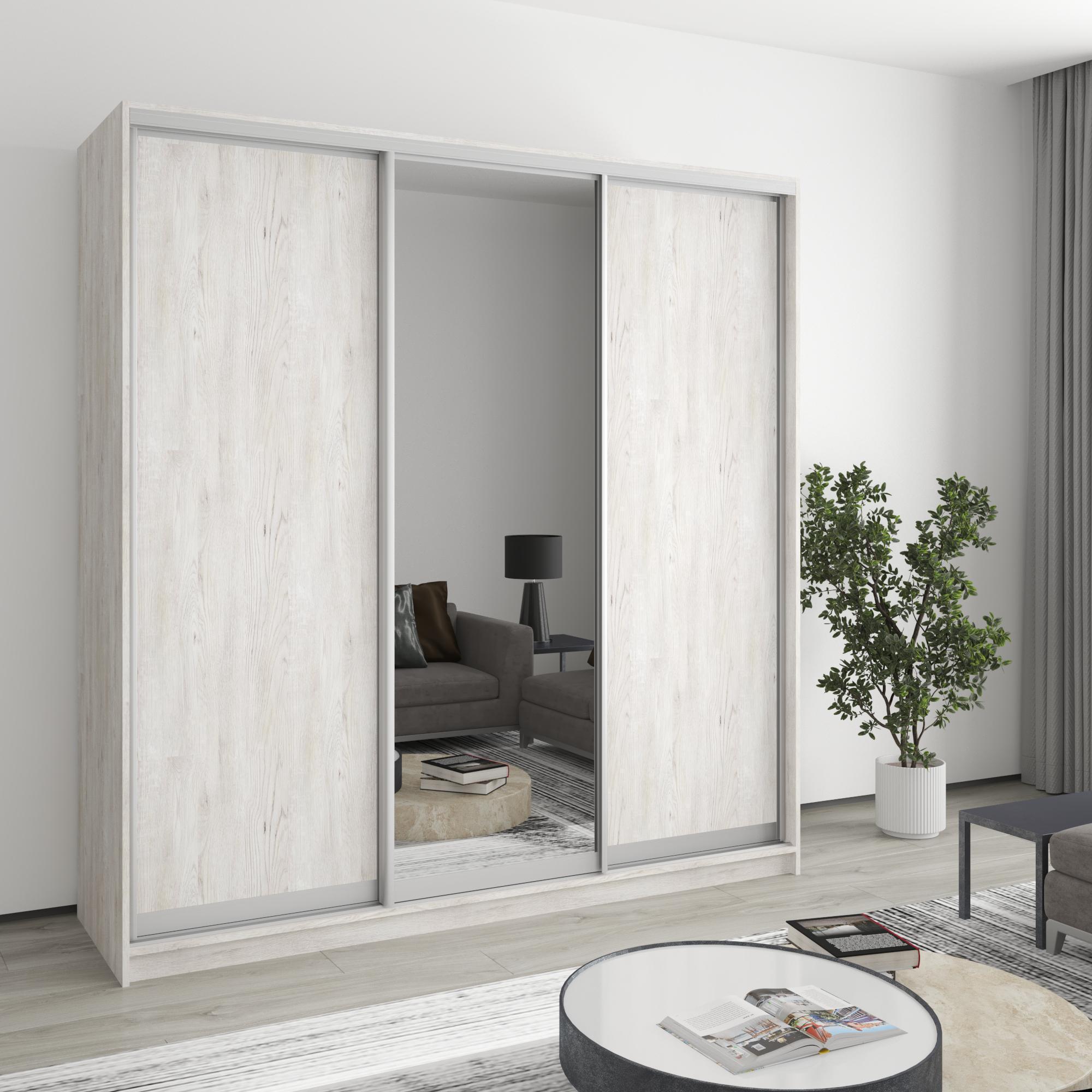 Шкаф-купе трехдверный MebelStar Стандарт AL 2 ДСП/зеркало 200x60x240 см Аляска серый (MBS-1567) - фото 1 Шкаф-купе трехдверный MebelStar Стандарт AL 2 ДСП/зеркало 200x60x240 см Аляска серый (MBS-1567) - фото 1