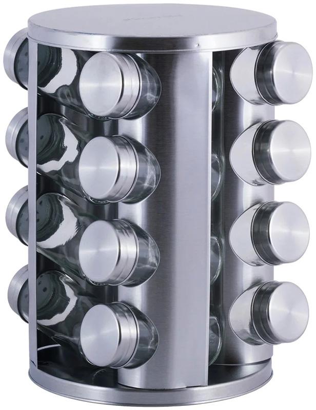 Набір для спецій Kamille Mirele Silver 16 ємностей на сталевій круглій підставці (KM-7040)