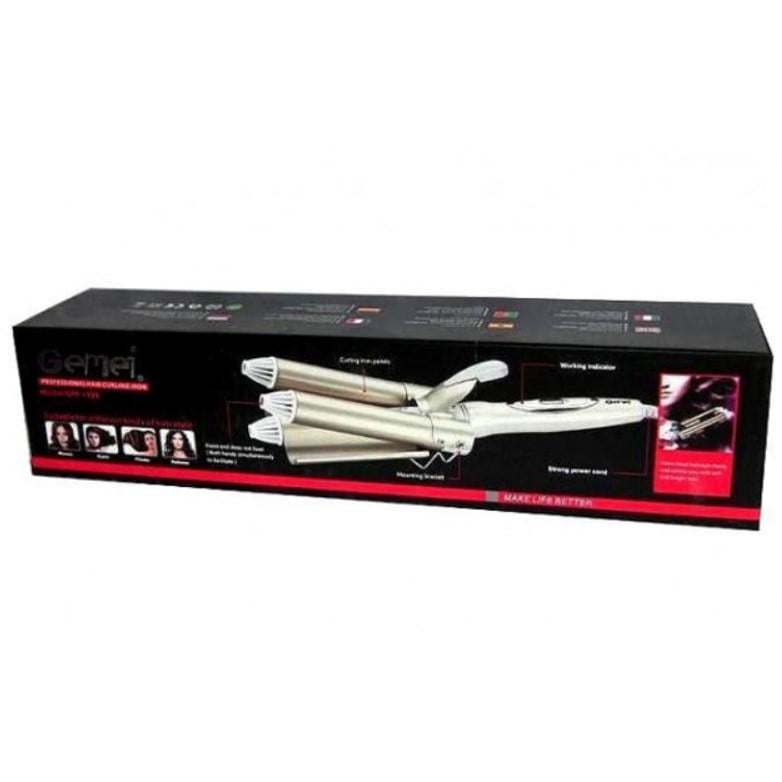 Плойка щипці для волосся потрійна хвиляста Geemy Gm-1988 три хвилі 3 хвилі Золотисто-білий (311) - фото 4 Плойка щипці для волосся потрійна хвиляста Geemy Gm-1988 три хвилі 3 хвилі Золотисто-білий (311) - фото 4