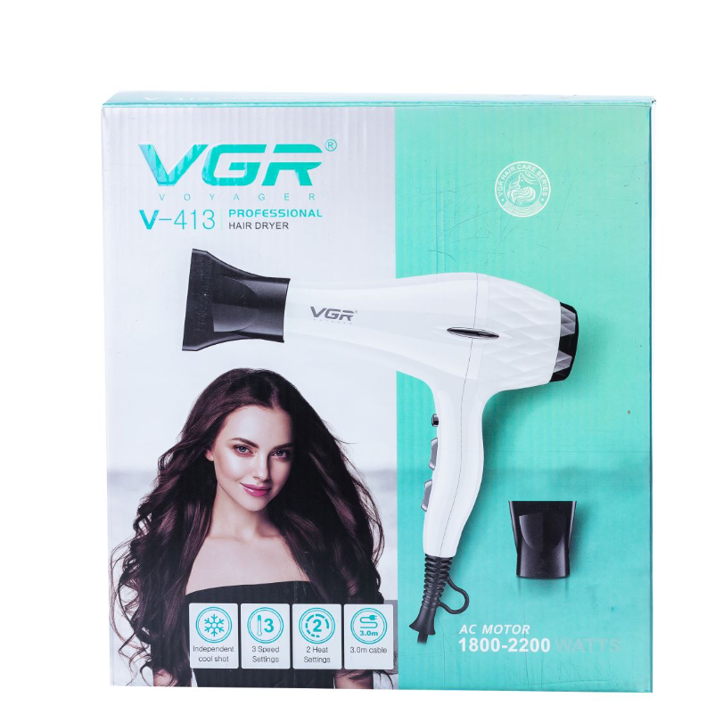 Фен для волосся VGR V-413 з двома концентраторами Чорний (29871399) - фото 7 Фен для волосся VGR V-413 з двома концентраторами Чорний (29871399) - фото 7