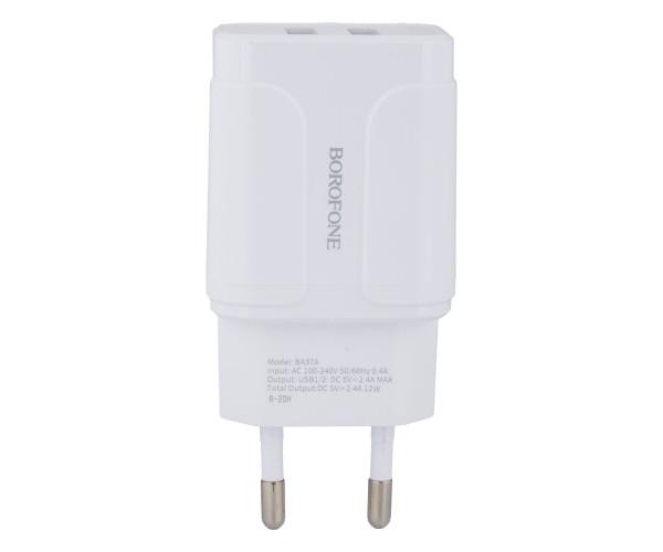 Пристрій мережевий зарядний Borofone BA37A 2USB без кабелю 2,4 A 12W White