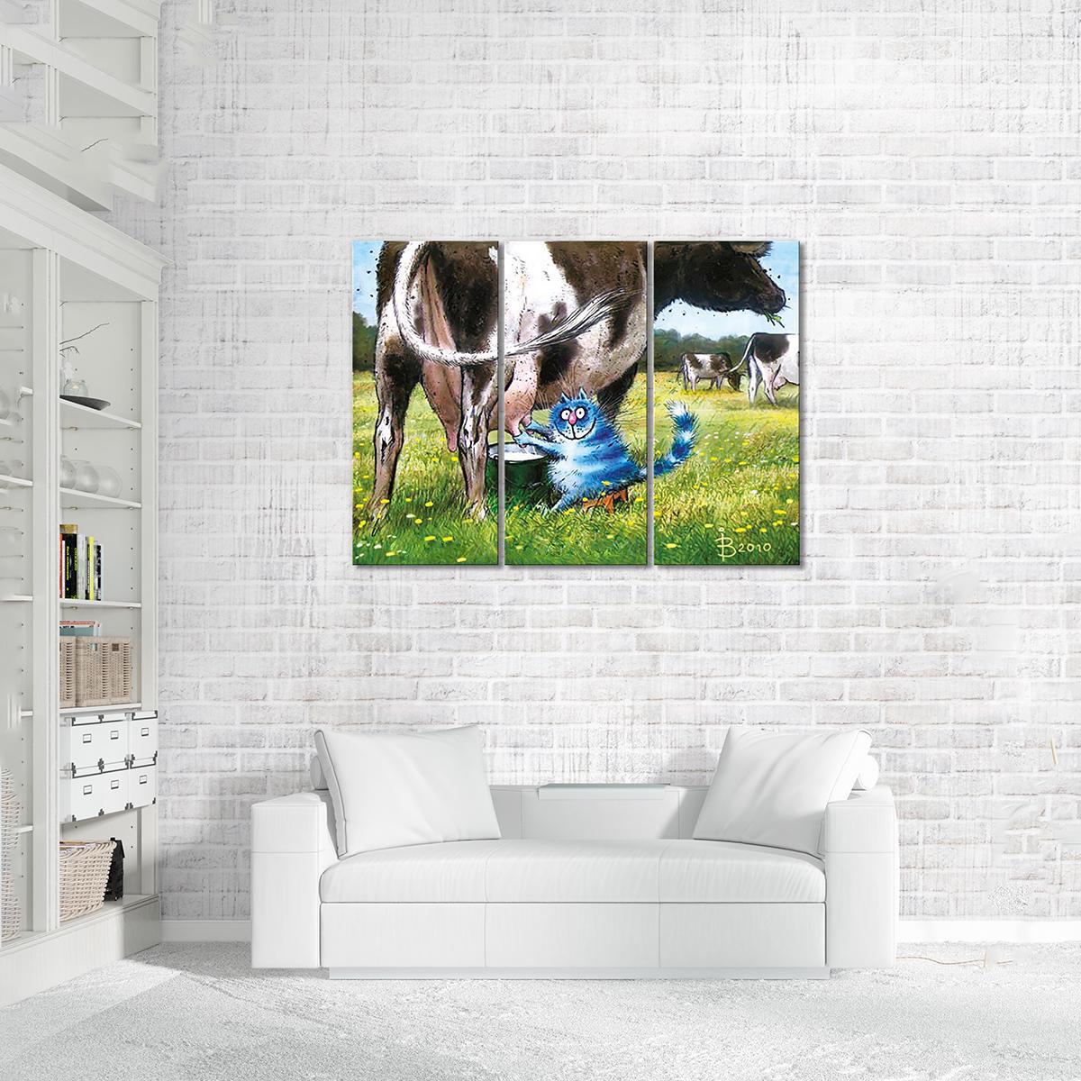 Модульная картина Кот добывает молоко 3 модуля 60x90 см