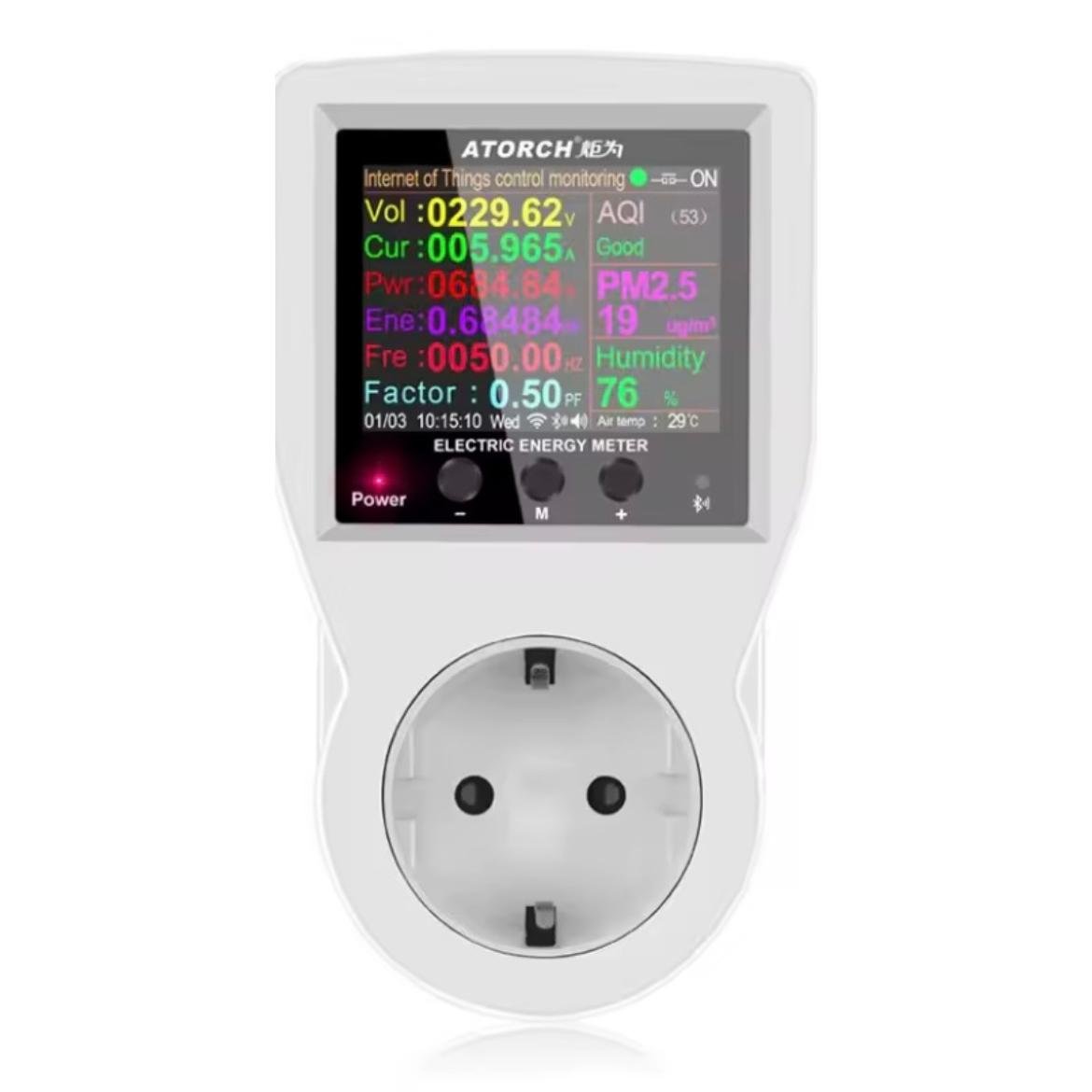 Реле напруги в розетку WiFi 16A з LCD-екраном для захисту побутових приладів (RDS1W16A)