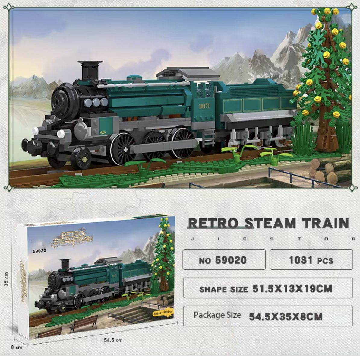 Конструктор JIE STAR Поезд Retro Train 1031 деталей - фото 4