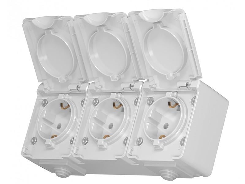 Розетка потрійна зовнішня Videx BINERA IP65 із заземленням Сірий (VF-BNW23G-G)