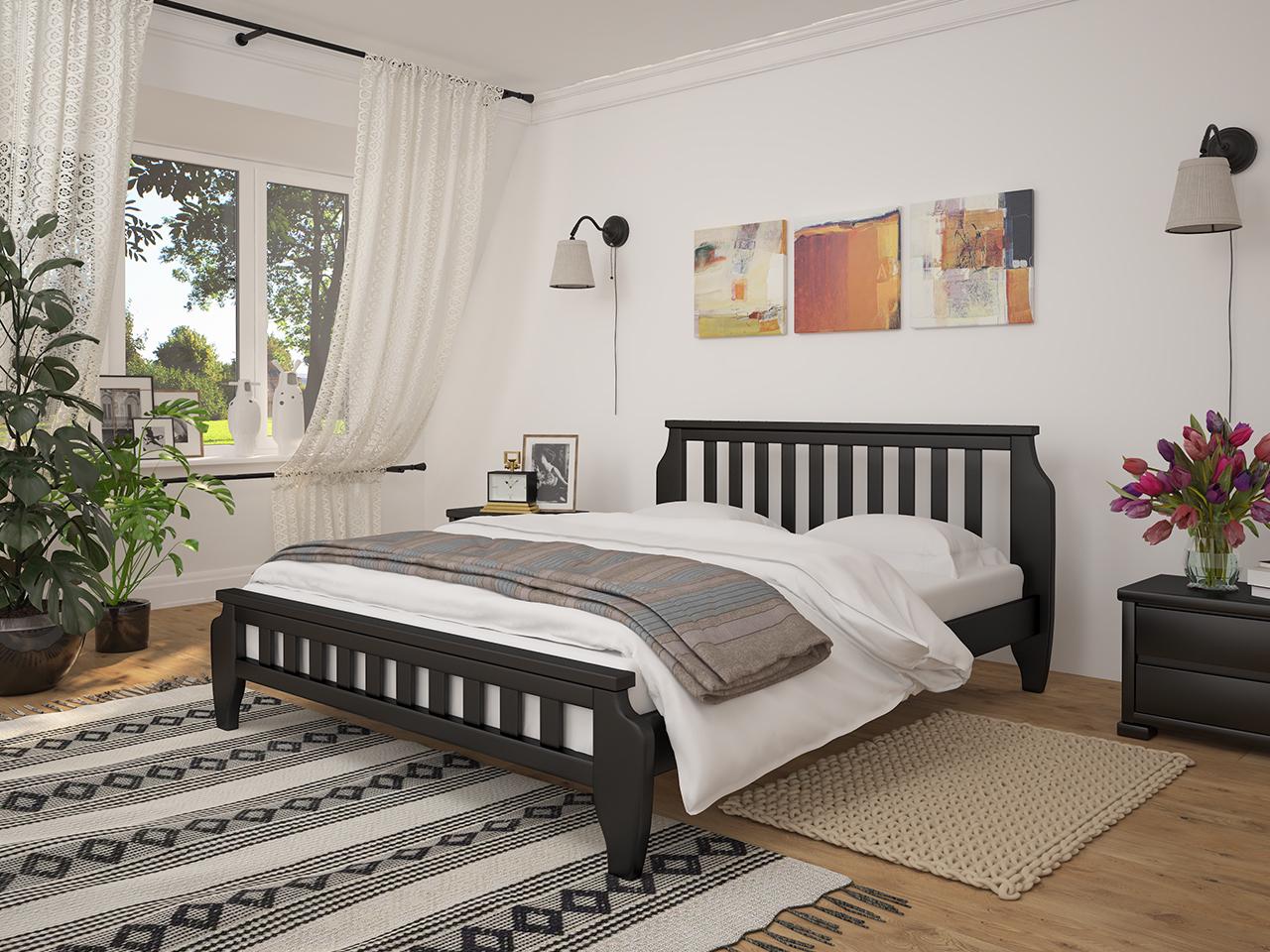 Кровать двуспальная MebiGrand Прага из натурального дерева с ламелями/без матраса 160х200 см Венге (51998)