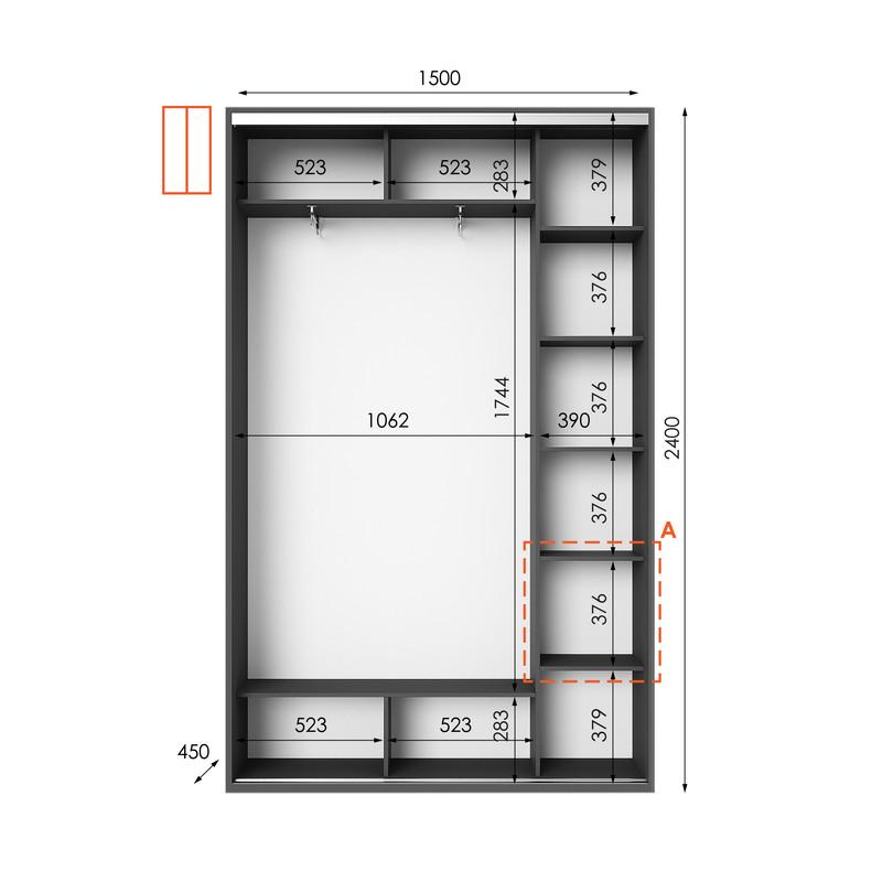 Шафа-купе Idea серія 1 дзеркало 150х45х240 см Антрацит (1081) - фото 2