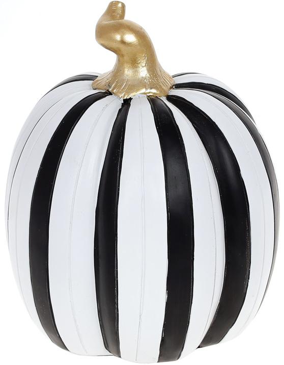 Декоративная фигура Тыква 15х15х19 см полистоун Черно-белая полоска с золотом (BD-SG37-893)