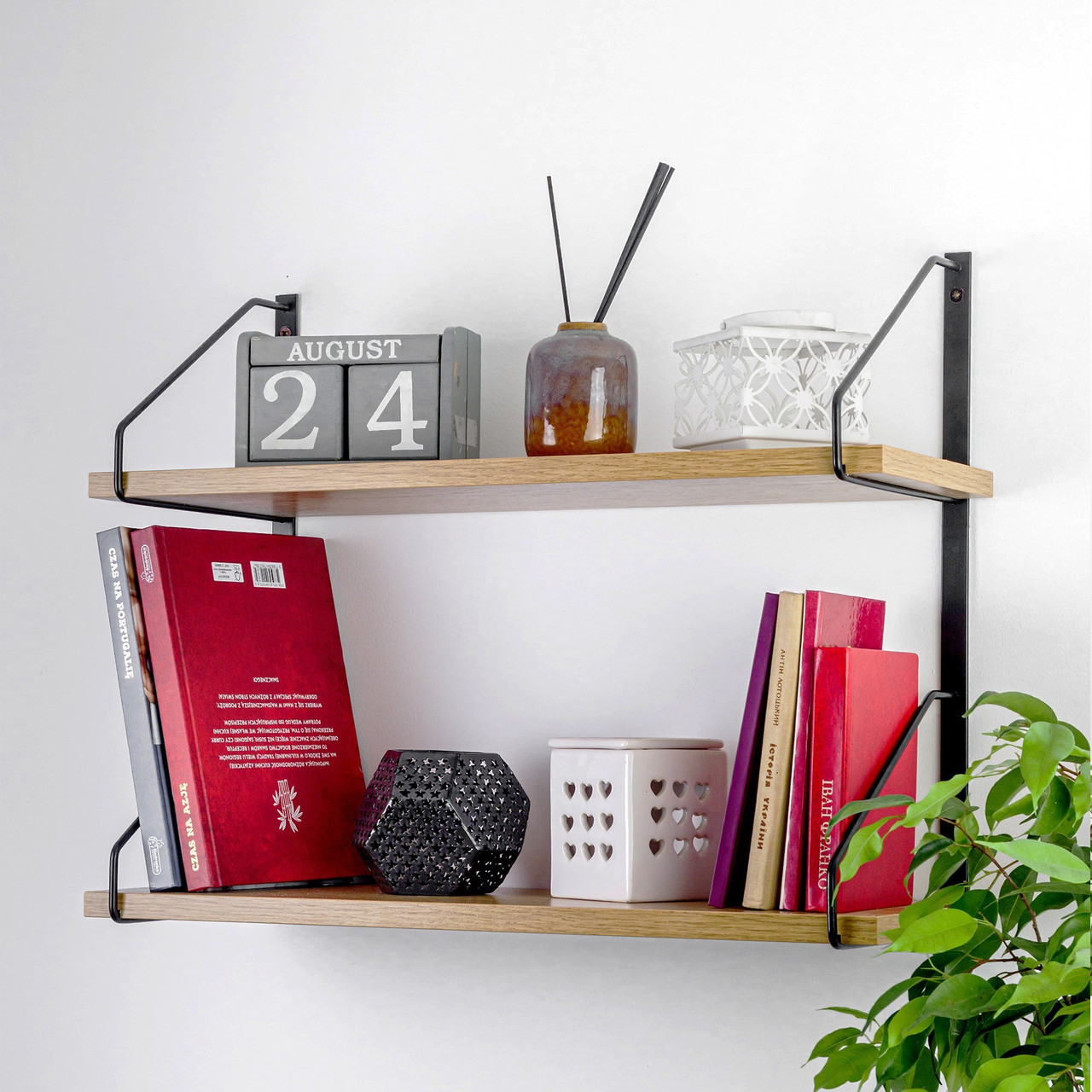 Настенная полка Adore Décor двойная 22х60х48 см Черный/Дуб (1742990751)