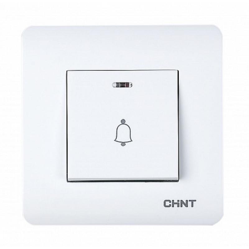 Вимикач CHINT NEW3 1-клавішний дзвінка з підсвічуванням Срібний (715388)