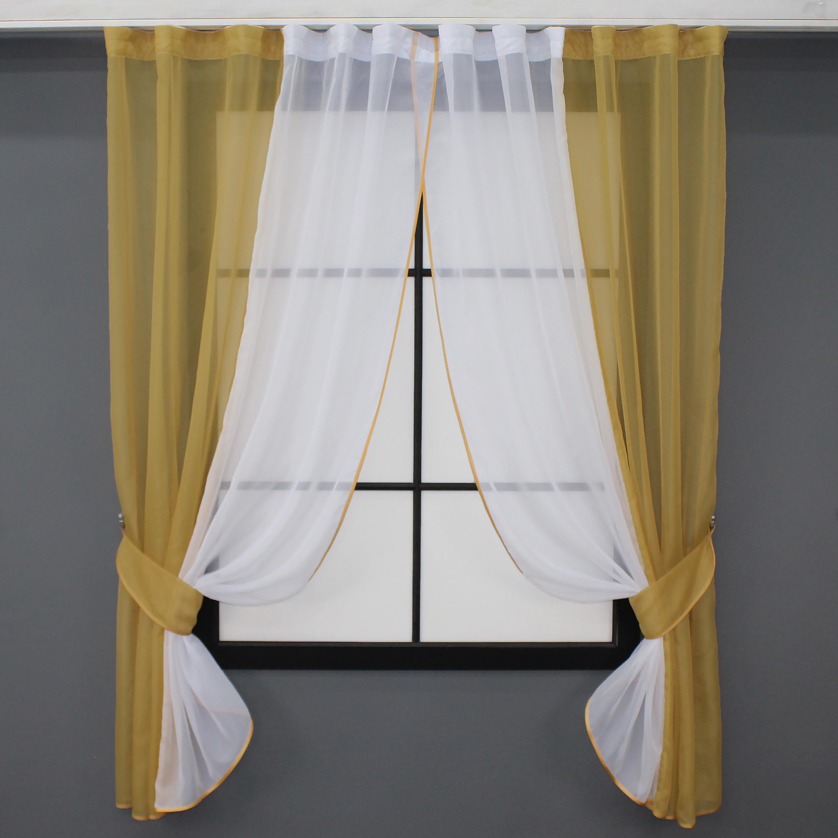 Шторы кухонные VR-Textil №017к комбинированные с подвязками 265х170 см Янтарный/Белый (50-015)