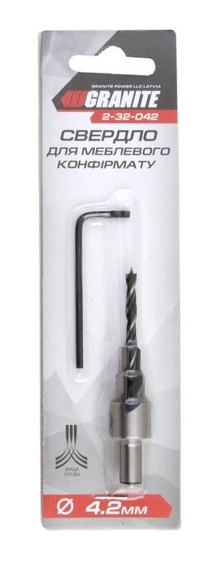 Свердло для меблевого конфірмату Granite 4,2 мм (2-32-042) - фото 2 Свердло для меблевого конфірмату Granite 4,2 мм (2-32-042) - фото 2
