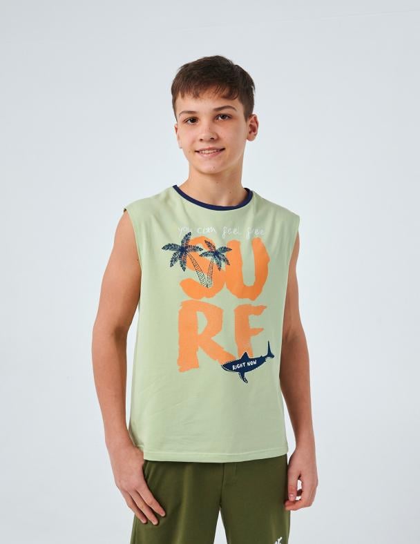 Майка детская для мальчика Smil 95 cotton стрейч-кулир 158 см Фисташковый (110757)