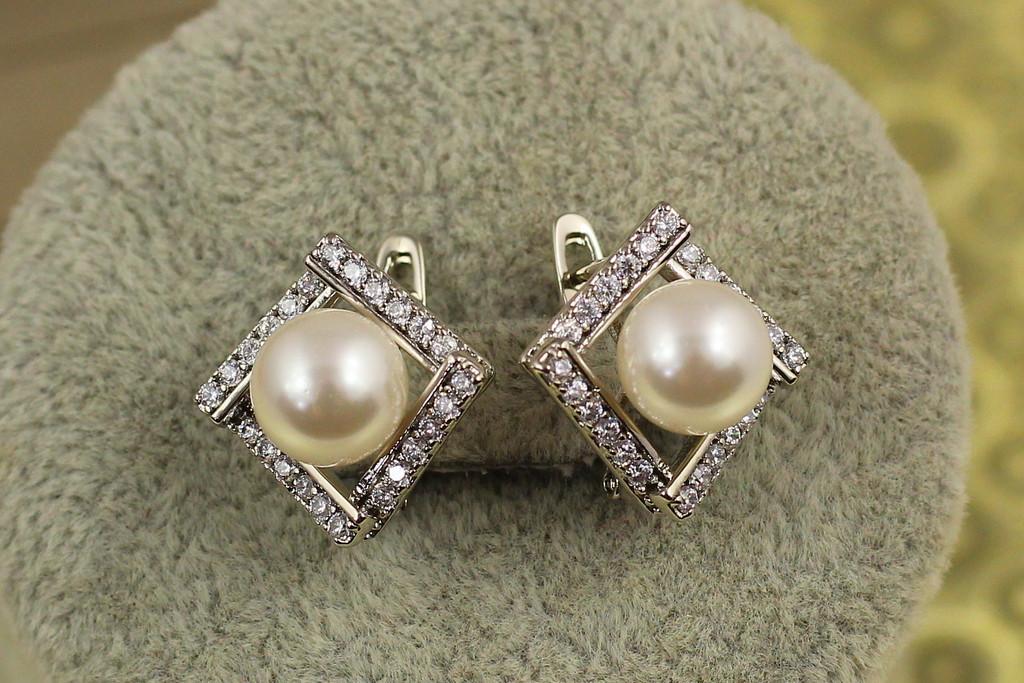 Серьги Xuping Jewelry Ромб с жемчугом 1,7 см Серебристый (2228555043)