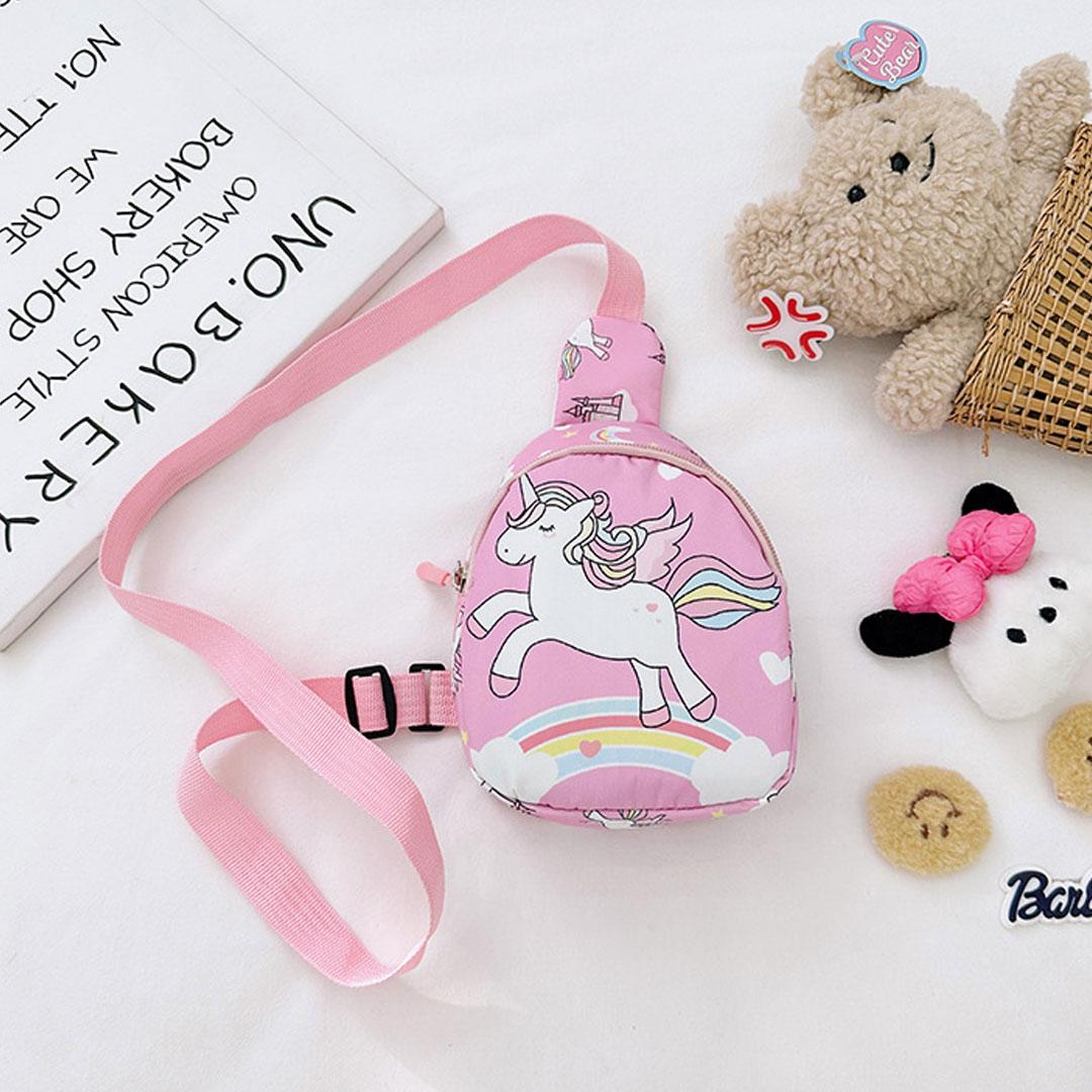 Сумка-бананка для девочек Единорог через плечо с регулируемым ремешком одно отделение на молнии 22х13х6 см Розовый (D-0162) - фото 3