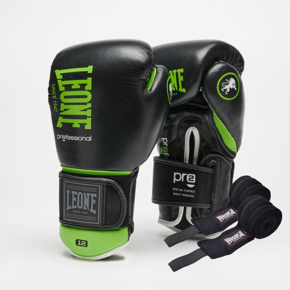 Боксерські рукавиці Leone GN115 PROFESSIONAL 2 16 унцій бинти 4 м в комплекті Black