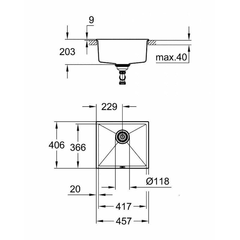 Мойка для кухни Grohe K700 31653AP0 с сифоном 457x406 мм Черный (61869) - фото 3