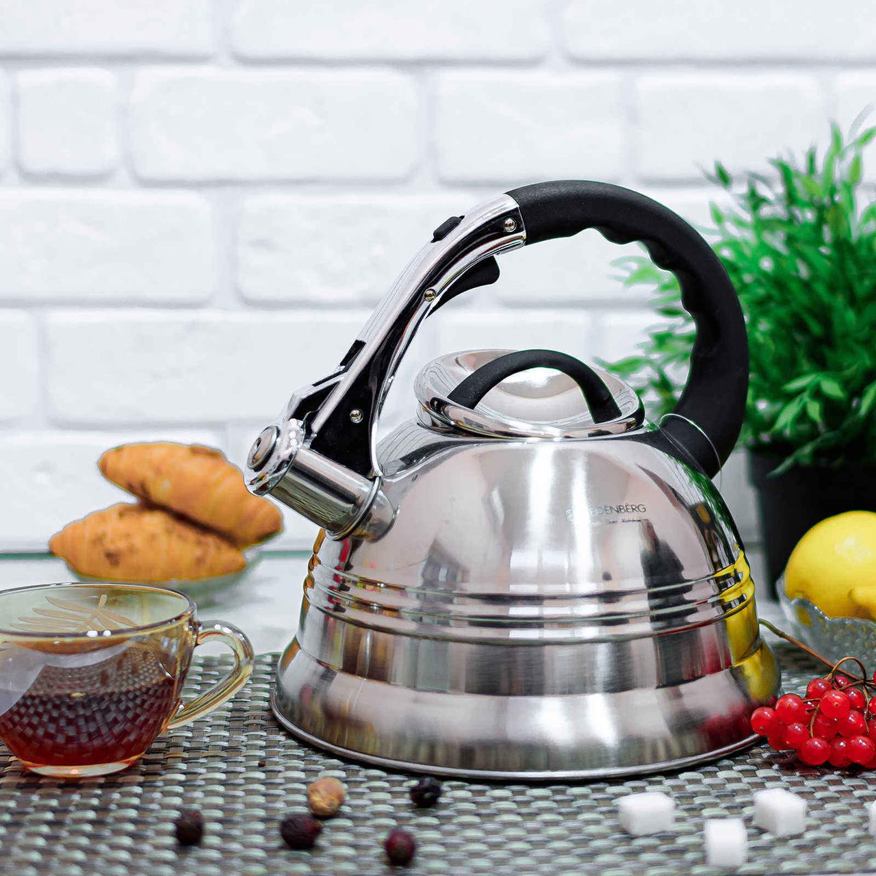 Чайник свистком для індукційної плити Edenberg EB-1957 з нержавіючої сталі 3 л зі Чорний (2530556624) - фото 1 Чайник свистком для індукційної плити Edenberg EB-1957 з нержавіючої сталі 3 л зі Чорний (2530556624) - фото 1
